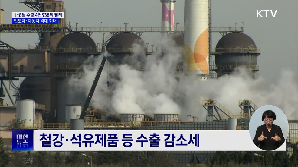 1~8월 수출 4천538억 달러···반도체·자동차 역대 최대