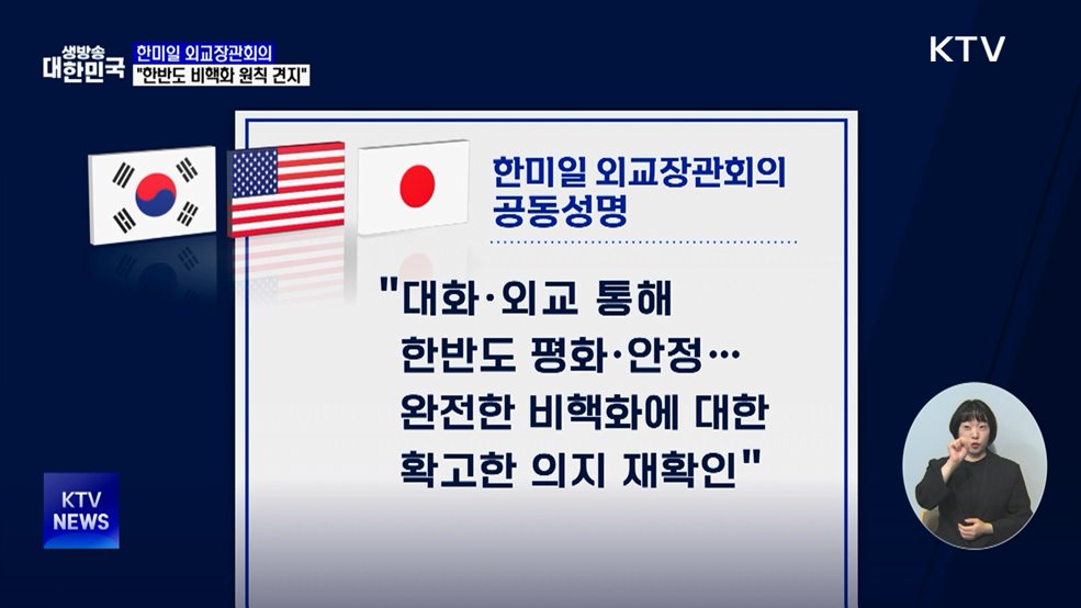 한미일 외교장관 "한반도 비핵화 원칙 견지"