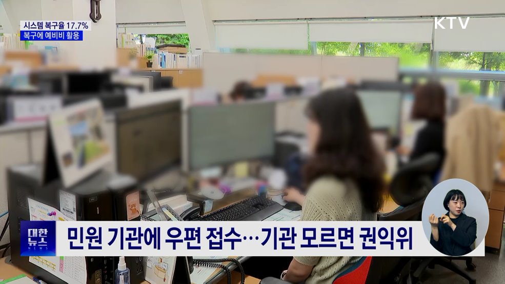 시스템 복구율 17.7%···복구에 예비비 활용