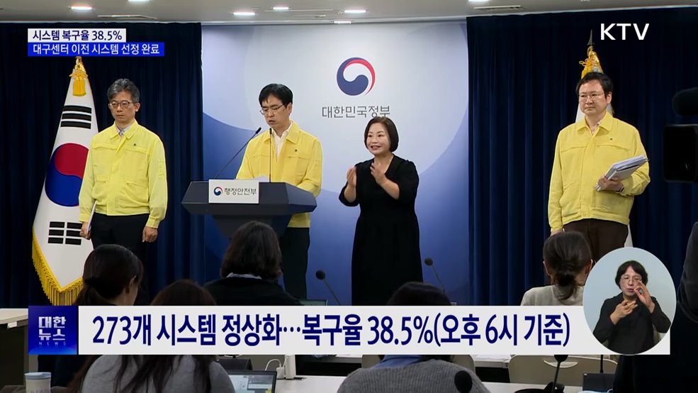 시스템 복구율 38.5%···대구센터 이전 시스템 선정 완료