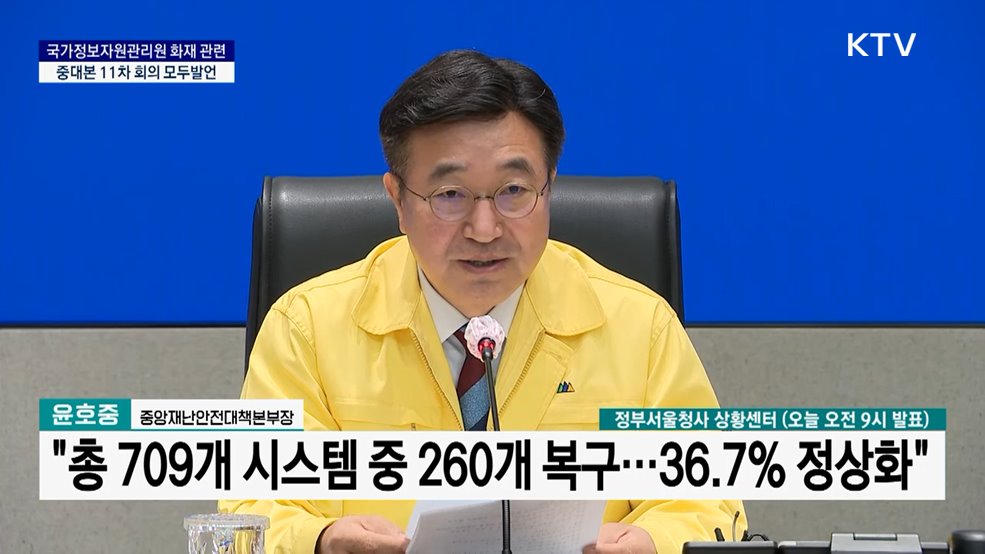 국가정보자원관리원 화재 관련 중대본 11차 회의 모두발언