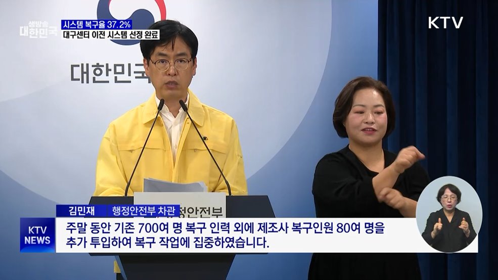 시스템 복구율 37.2%···대구센터 이전 시스템 선정 완료