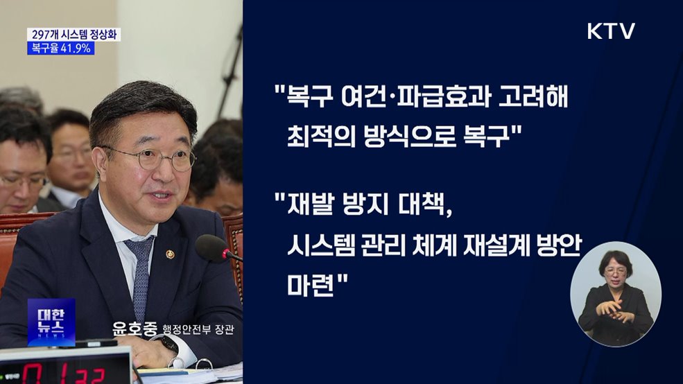 297개 시스템 정상화···복구율 41.9%