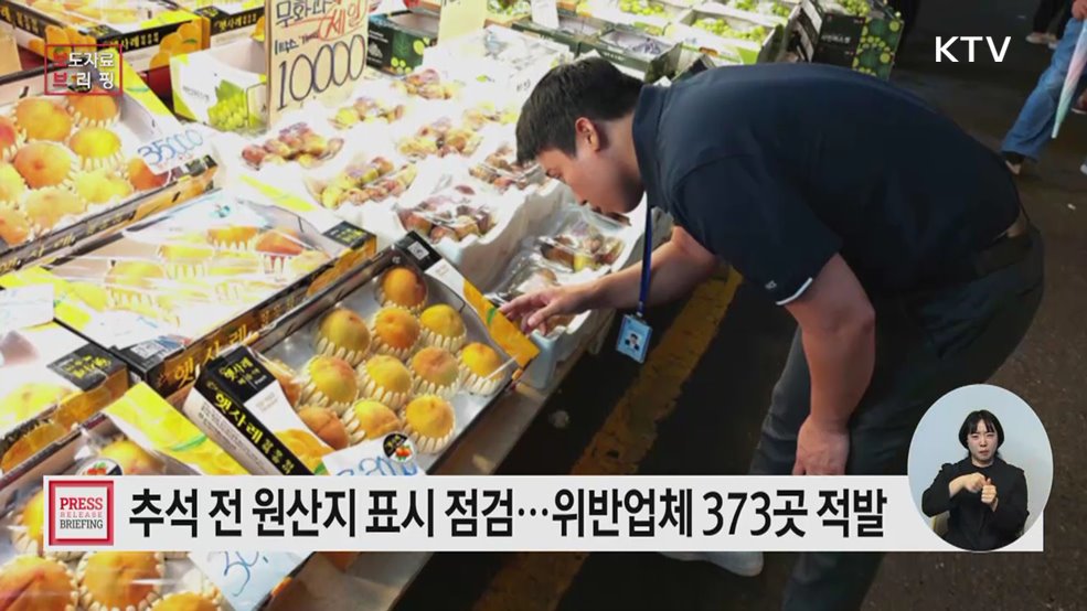 추석 명절 농식품 원산지 표시 위반 373개소 적발