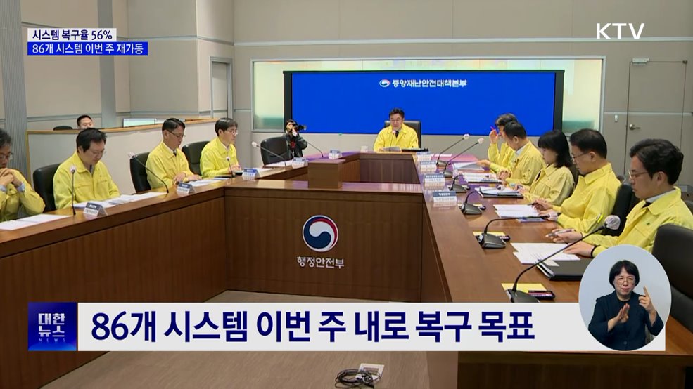 시스템 복구율 56%···86개 시스템 이번 주 재가동