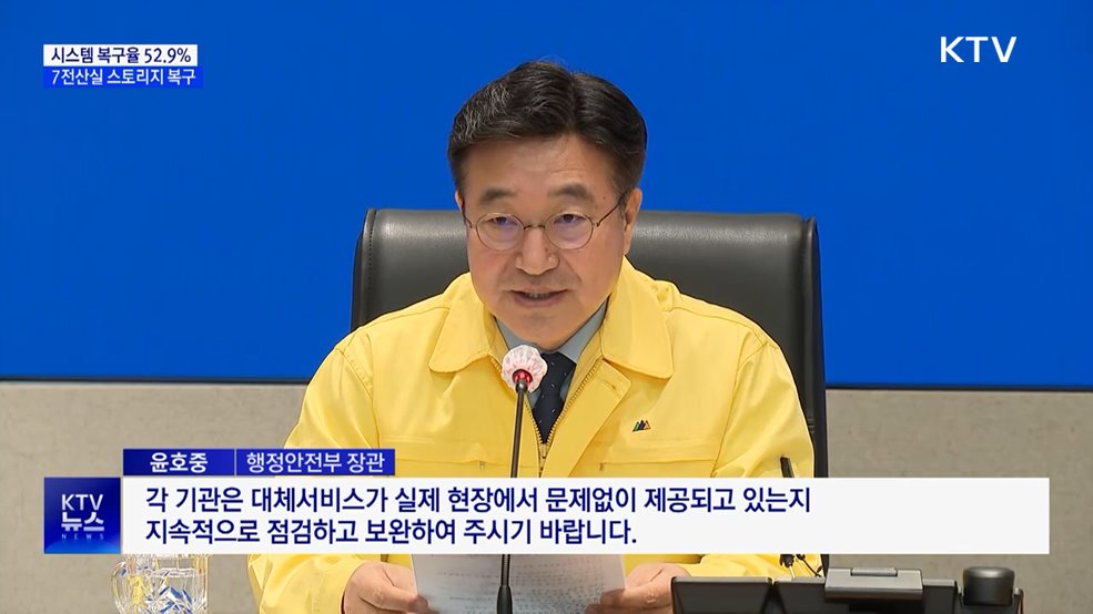 시스템 복구율 52.9%···7전산실 스토리지 복구