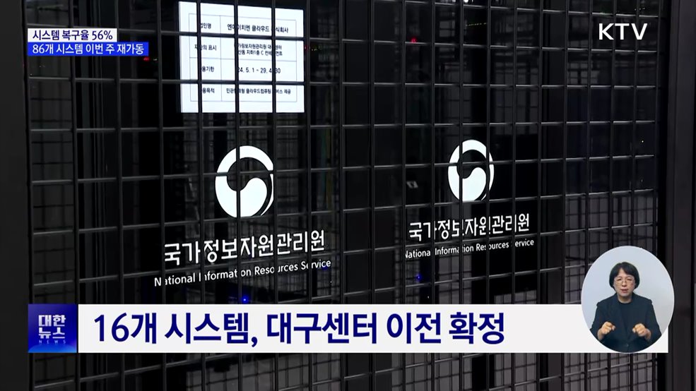 시스템 복구율 56%···86개 시스템 이번 주 재가동