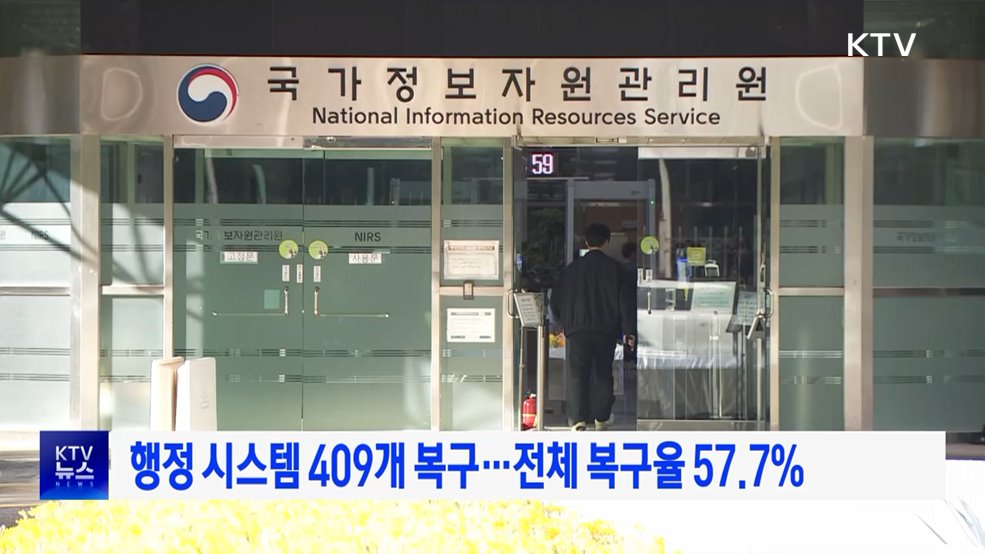 행정 시스템 409개 복구···전체 복구율 57.7%
