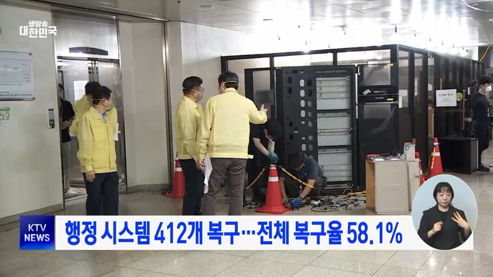 행정 시스템 412개 복구···전체 복구율 58.1%
