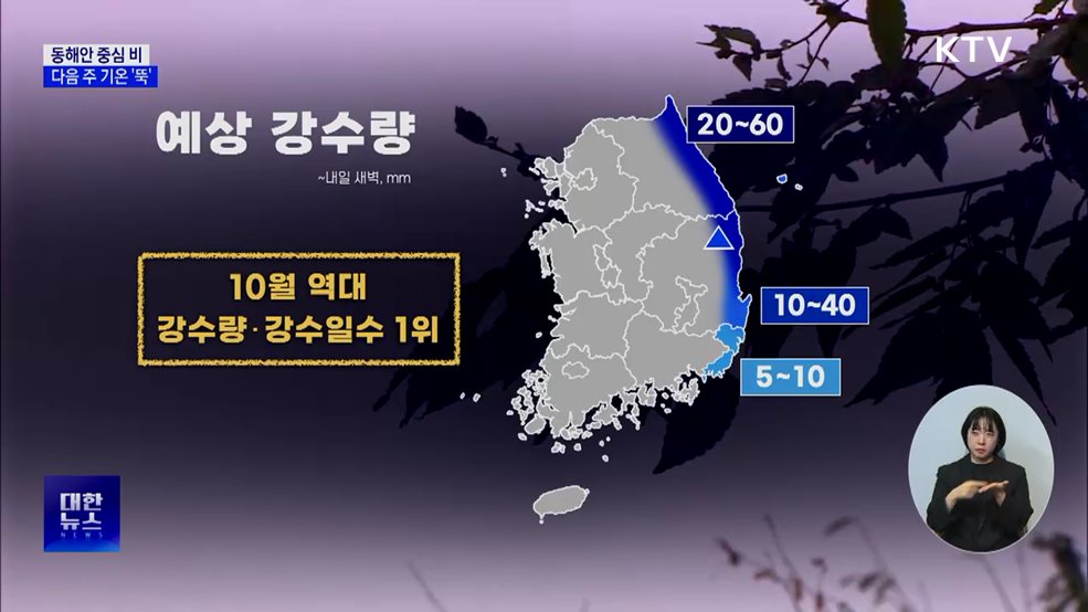 동해안 중심 비···다음 주 기온 '뚝'