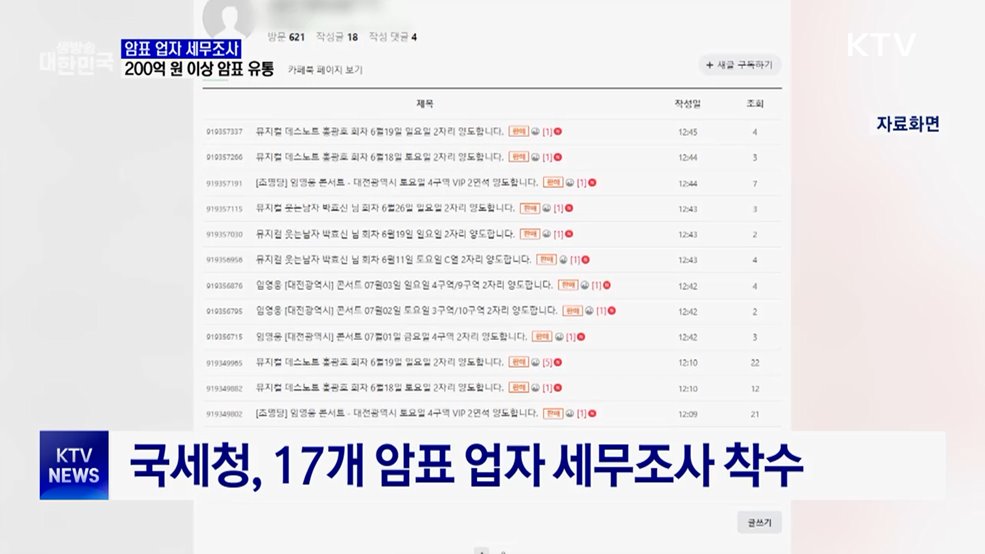 '수십 배 웃돈' 17개 암표 업자 세무조사 실시