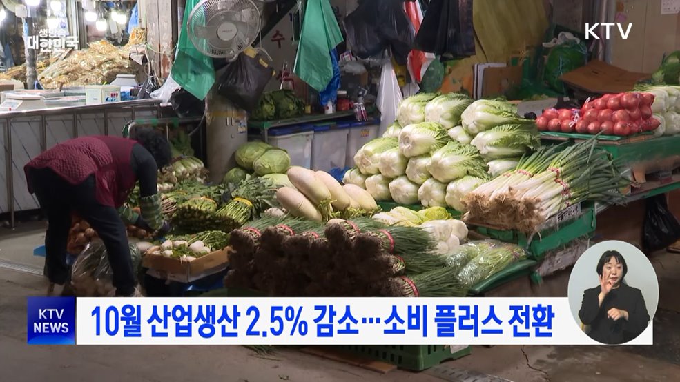 10월 산업생산 2.5% 감소···소비 플러스 전환