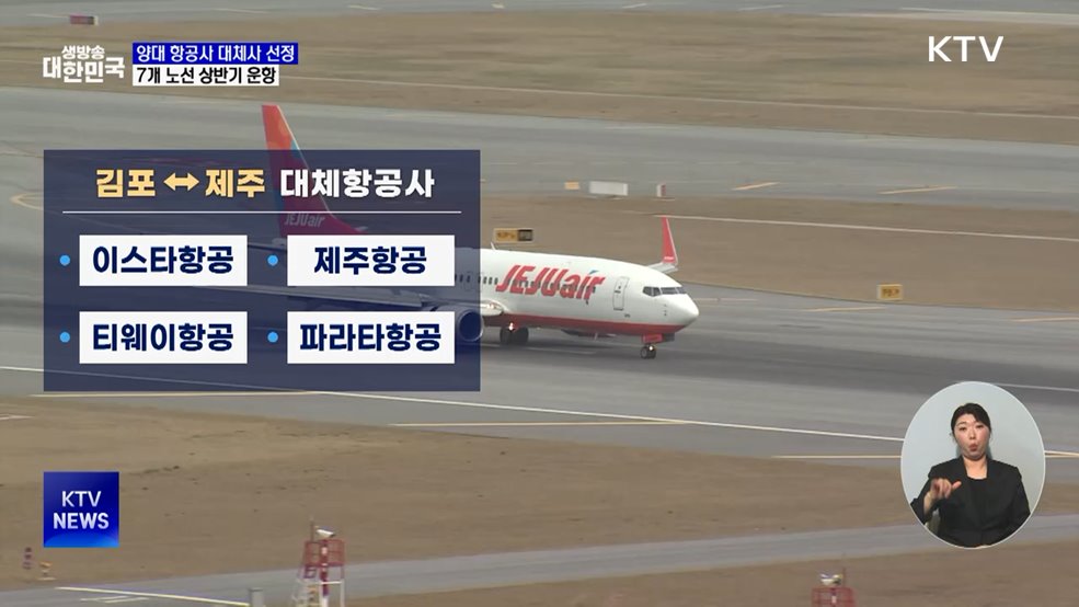 양대 항공사 대체사 선정···7개 노선 상반기 운항
