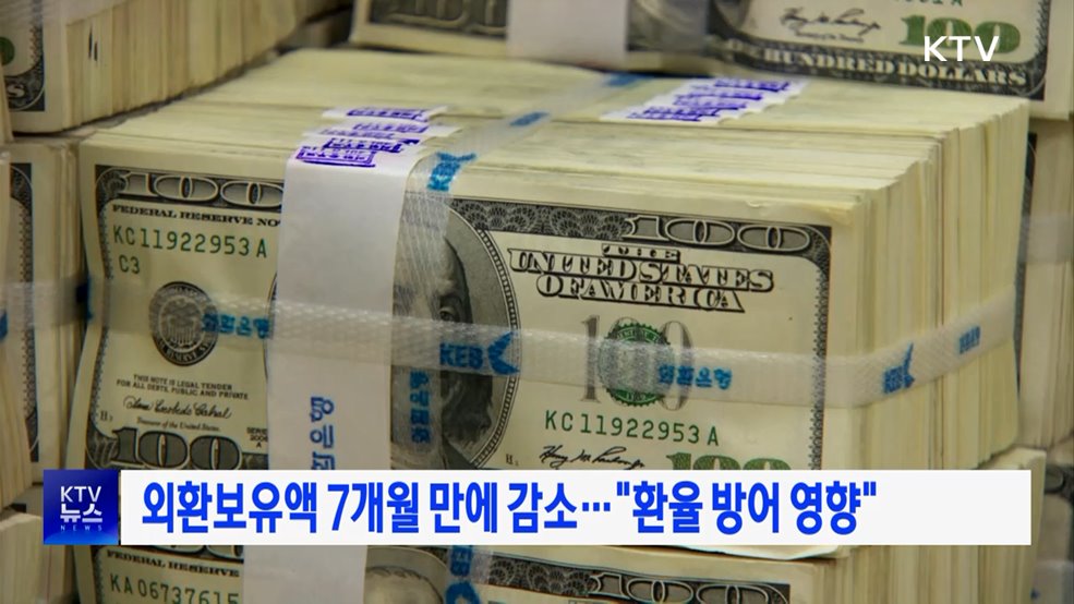 외환보유액 7개월 만에 감소···"환율 방어 영향"
