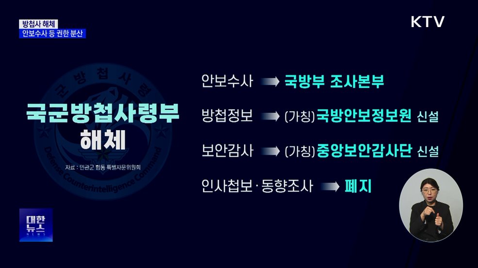 방첩사 해체···수사·방첩·보안기능 분산