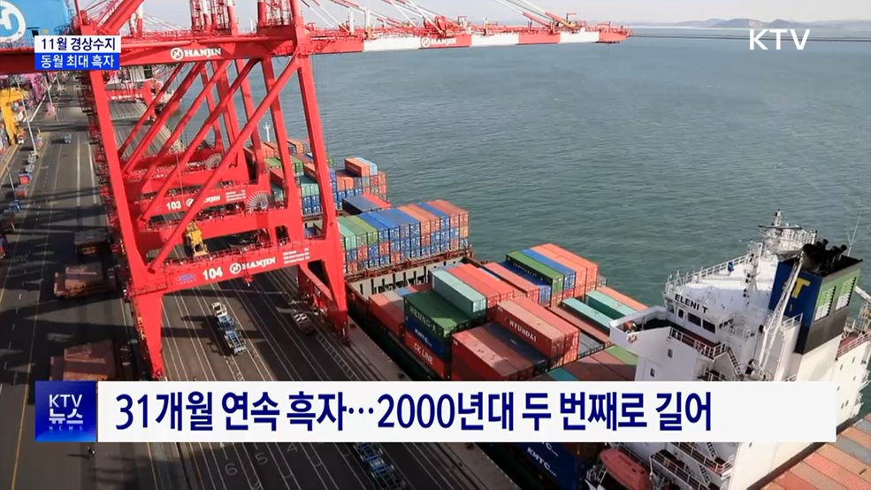 11월 경상수지 동월 최대 흑자···"반도체 등 수출 호조"