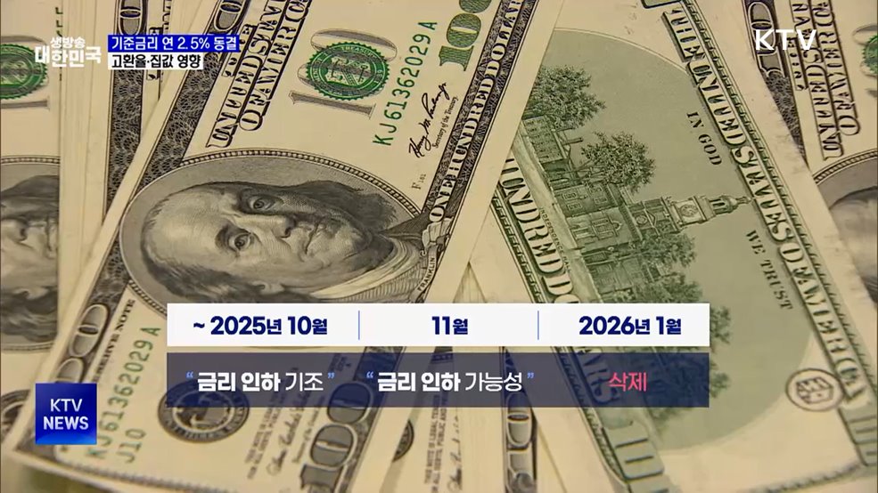 기준금리 5연속 연 2.5% 동결···고환율·집값 '발목'