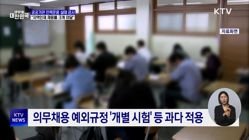 감사원 "공공기관 지역인재 채용률 크게 미달"