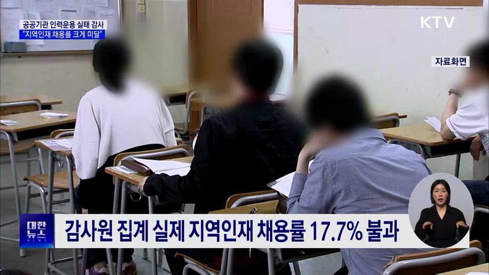 감사원 "공공기관 지역인재 채용률 크게 미달"