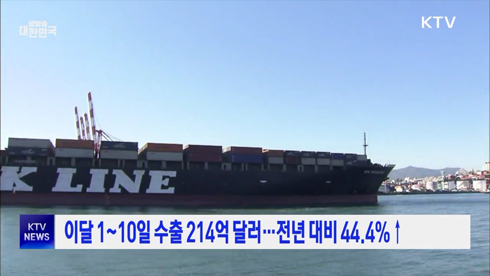 이달 1~10일 수출 214억 달러···전년 대비 44.4%↑