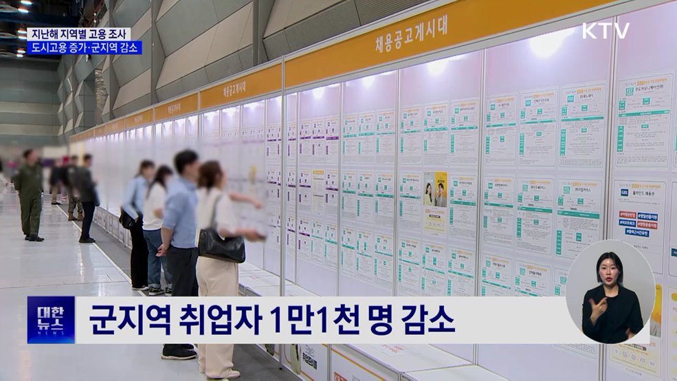 지역 고용 '엇갈림'···도시고용 증가·군지역 감소