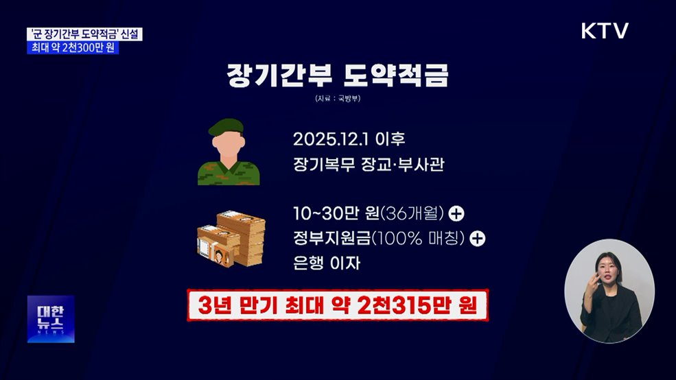 '군 장기간부 도약적금' 신설···최대 약 2천300만 원