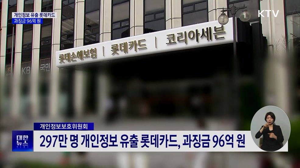 개인정보 유출 롯데카드, 과징금 96억 원