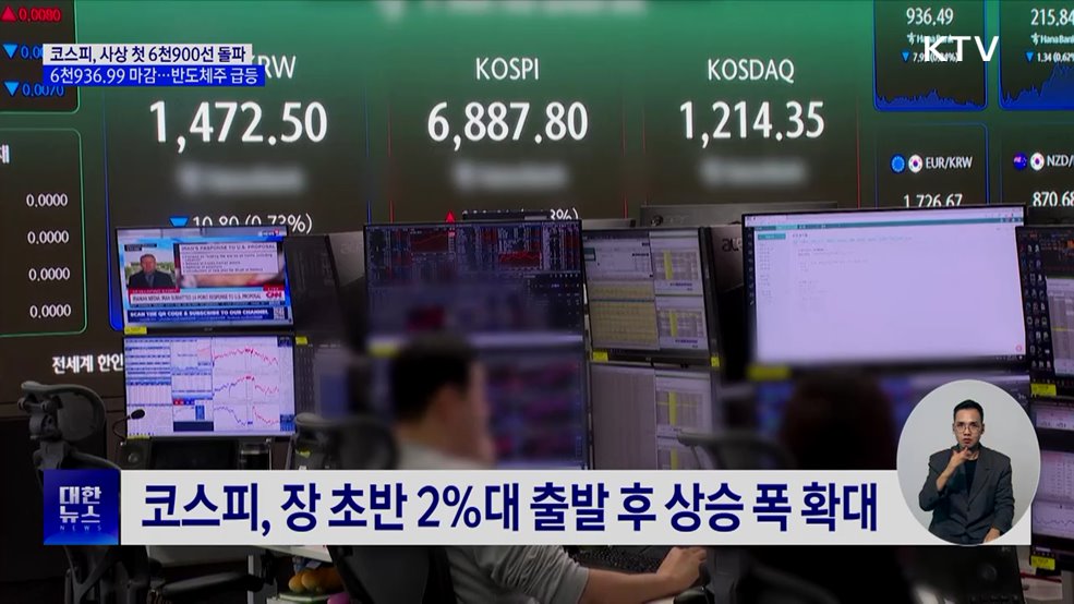코스피, 사상 첫 6천900선 돌파···반도체주 급등