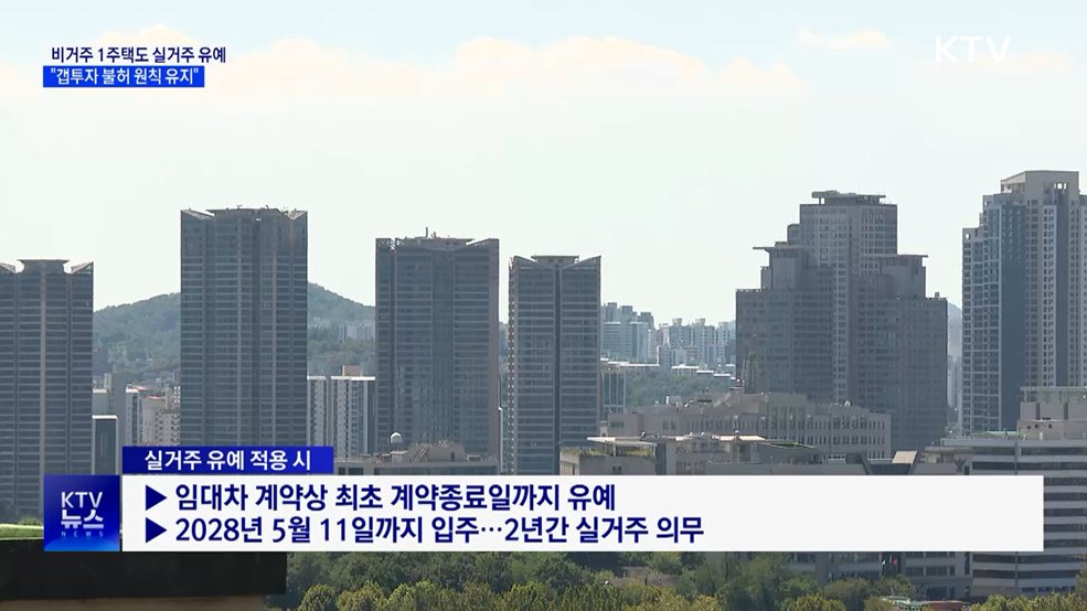 비거주 1주택도 실거주 유예···"갭투자 불허 원칙 유지"