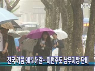 전국 가뭄 90% 해갈···이번주도 남부지방 단비