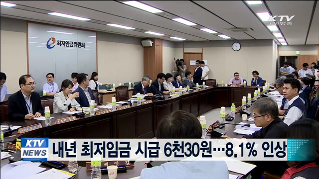 내년 최저임금 시급 6천30원…8.1% 인상