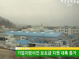 기업지방이전 보조금 지원 대폭 증가 