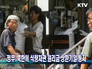 정부, 북한에 식량차관 원리금 상환기일 통지