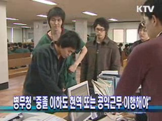 병무청 "중졸 이하도 현역 또는 공익근무 이행해야"