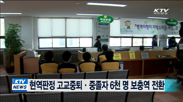 현역판정 고교중퇴·중졸자 6천명 보충역 전환