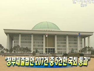 정부제출법안 207건 중 5건만 국회 통과