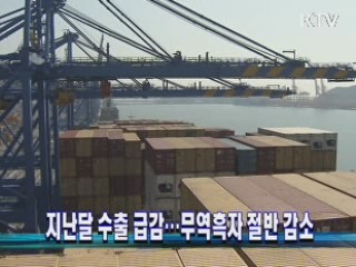 지난달 수출 급감···무역흑자 절반 감소