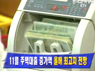 11월 주택대출 증가액 올해 최고치 전망