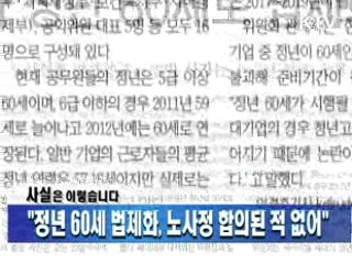 "정년 60세 법제화, 노사정 합의된 적 없어"