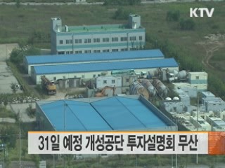 31일 예정 개성공단 투자설명회 무산