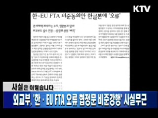 외교부, '한·EU FTA 오류 협정문 비준강행' 사실무근