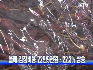 올해 김장비용 22만9천원···22.3% 상승