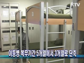 이등병 복무기간 5개월에서 3개월로 단축