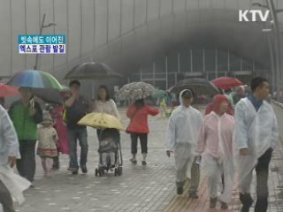 빗속에도 엑스포 관람 발길 이어져