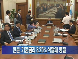 한은, 기준금리 3.25% 석달째 동결